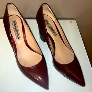 Block heel, burgundy patent leather Karl Lagerfeld heels. Size 37, gently worn.